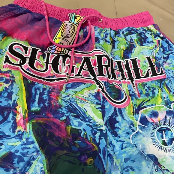 New With Tag SUGAR HILL Men's Woogie Cabana Shorts, Pink and Blue, Large - Picture 3 of 7